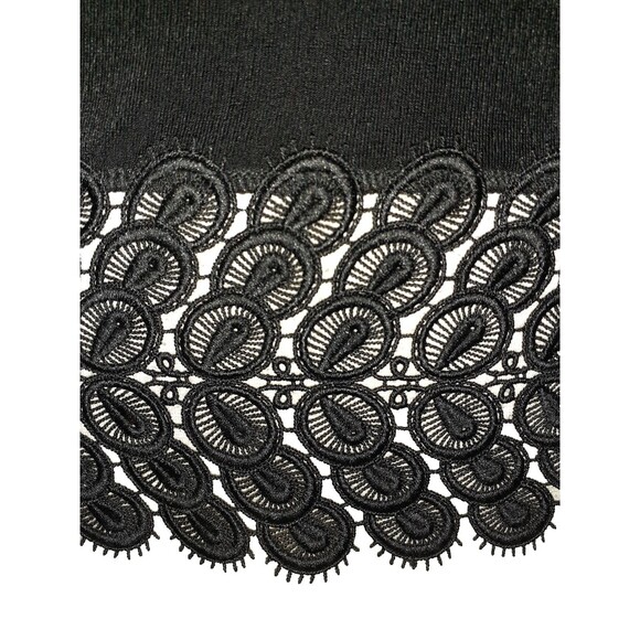 CHICO'S Sz 2 12 14 L Dress Black Short Sleeve Lace Hem Midi Stretch Slinky Knit - Picture 2 of 4